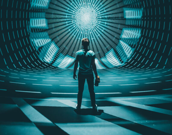 man-standing-front-symmetrical-light-projection-1